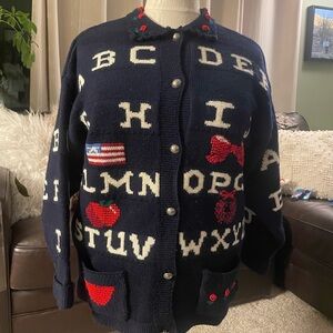 Eagle's Eye Sweater- Vintage Sz L 100% Wool - Alphabet School Teacher